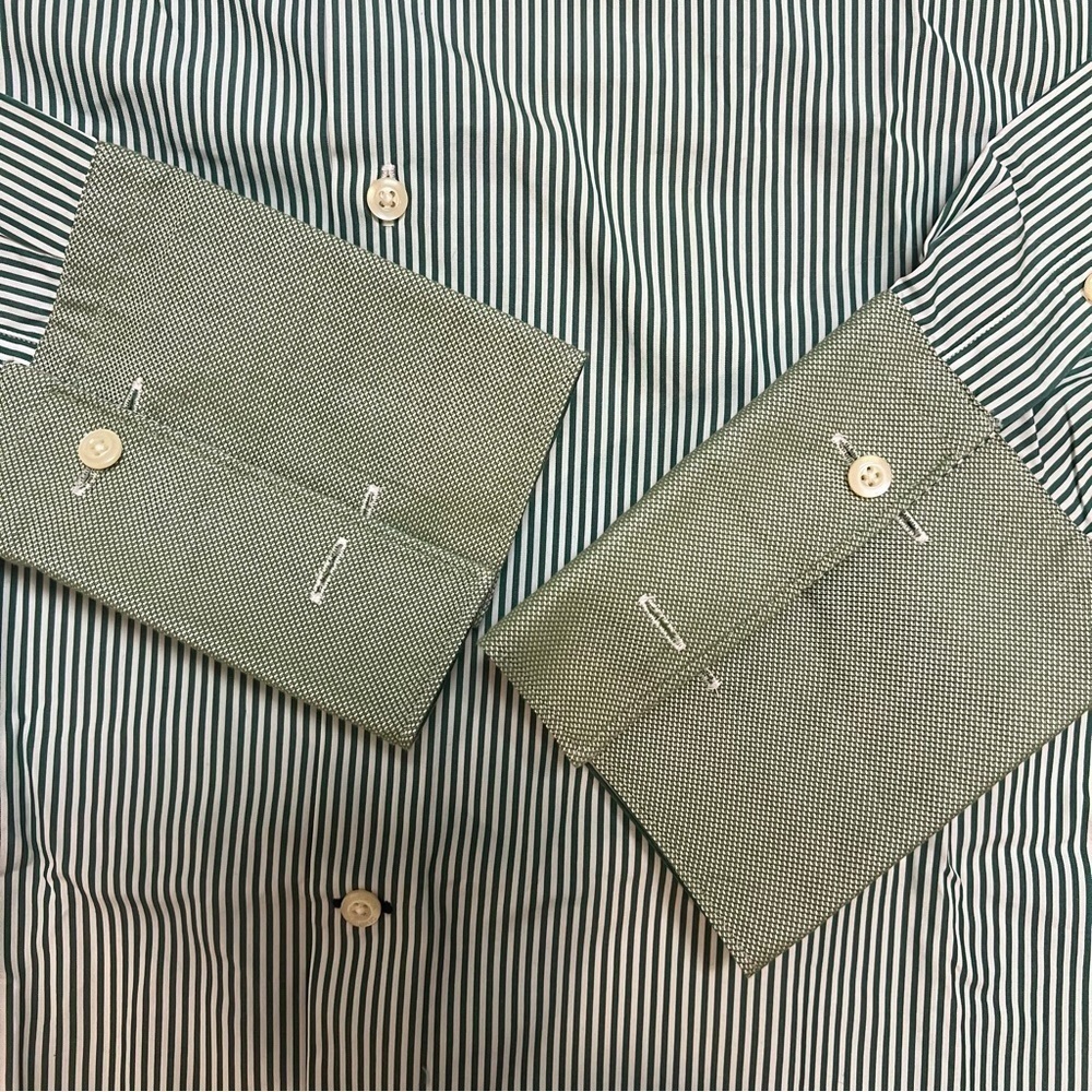 Banana Republic Casual Pinstripes Fitted White Green Button Shirt Cotton 16 - Picture 9 of 12